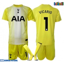 Camisa de Futebol Tottenham Hotspur Guglielmo Vicario #1 Goleiro Equipamento Alternativo Infantil 2025-26 Manga Curta (+ Calças curtas)